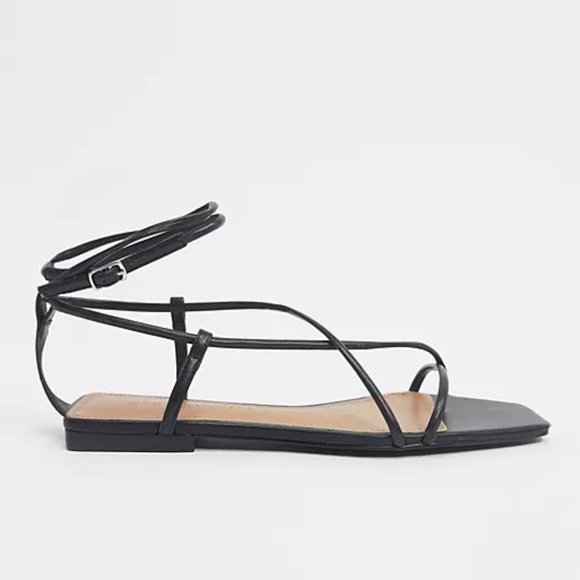 Who What Wear Zander Strappy Square Toe Sandals Blogger Favorite Flat Ankle Wrap - Picture 3 of 11